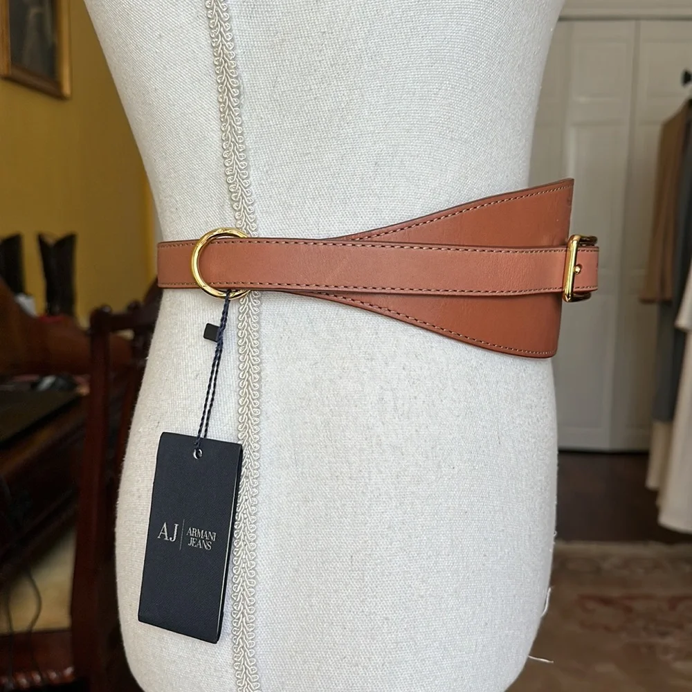 Armani Jeans  Chestnut Genuine Leather Obi Buckle Belt NEW with Tag